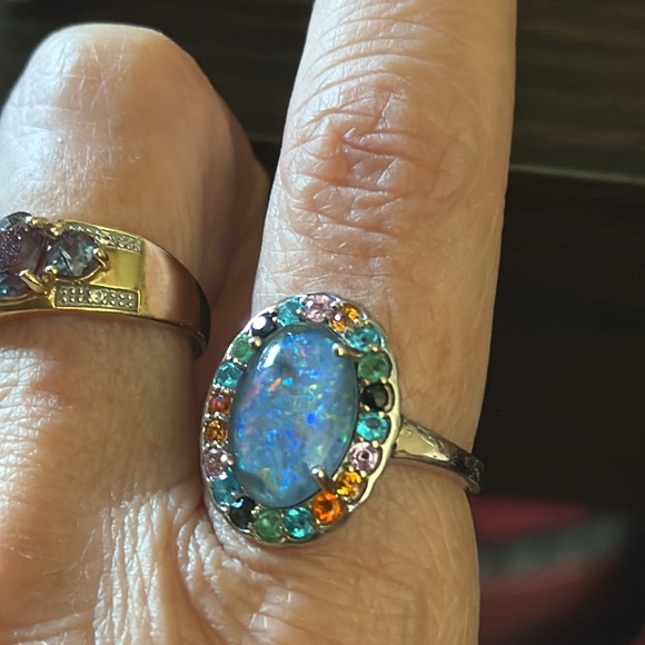 Blue opal ring with gemstones - Picture 2 of 3